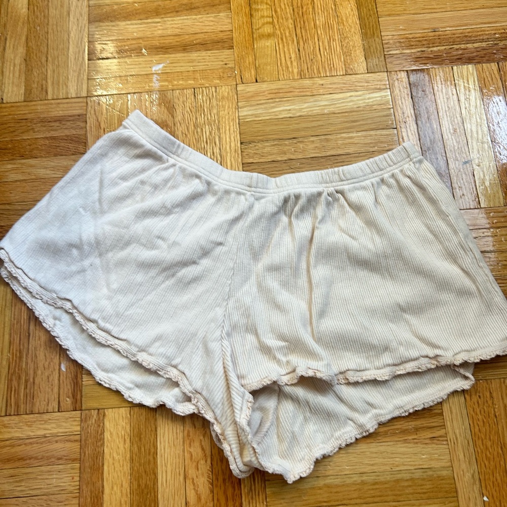 Brandy Melville Cream Ribbed Lounge Shorts